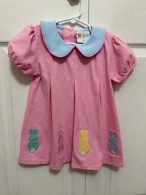 Jelly Bean Easter Pink Dress with Blue Peter Pan Collar